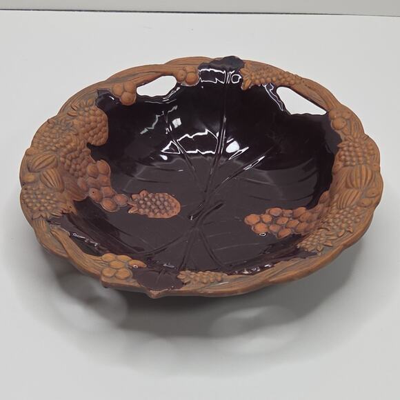 Claire Burke Pottery Bowl Fruit Clay Center Glazed Matte Edge Footed Terra Cotta - Picture 10 of 10